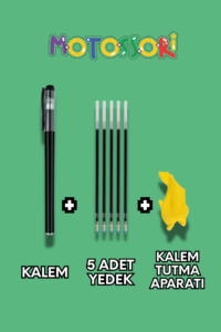 Sihirli Yazı Kalem + Kalem İçi Yedeği 5 Adet + 1 Adet Kalem Tutacağı - Sihirli Defter Kitap Setinde Kullanılan Kalem seti