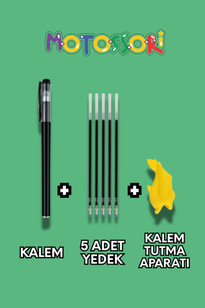 Sihirli Yazı Kalem + Kalem İçi Yedeği 5 Adet + 1 Adet Kalem Tutacağı - Sihirli Defter Kitap Setinde Kullanılan Kalem seti