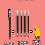 Sihirli Yazı Kalem + Kalem İçi Yedeği 10 Adet + 1 Adet Kalem Tutacağı - Sihirli Defter Kitap Setinde Kullanılan Kalem seti