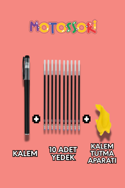 Sihirli Yazı Kalem + Kalem İçi Yedeği 10 Adet + 1 Adet Kalem Tutacağı - Sihirli Defter Kitap Setinde Kullanılan Kalem seti