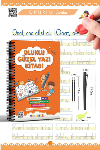 Güzel Yazı Öğreten Oluklu (Kabartmalı) Kitabı | Sihirli Yazı Defterleri | Çocuk Aktive Eğitici Kitap