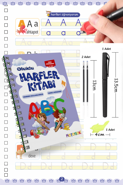 Harfleri Öğreten Oluklu (Kabartmalı) Kitabı | Sihirli Yazı Defterleri | Çocuk Aktive Eğitici Kitap