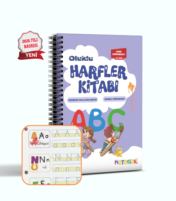 Harfleri | Sayıları ve Çizmeyi Öğreten Oluklu (Kabartmalı) 3’lü Kitap Seti | Sihirli Yazı Defterleri - Motossori