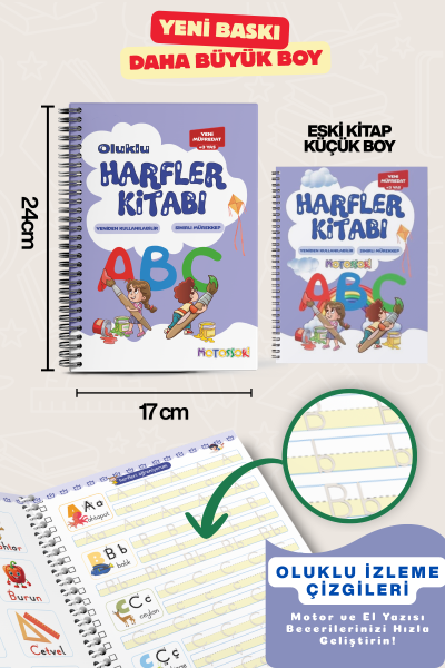 Harfleri Öğreten Oluklu (Kabartmalı) Kitabı | Sihirli Yazı Defterleri | Çocuk Aktive Eğitici Kitap - Görsel 3