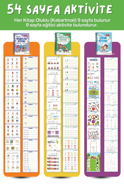 Harfleri | Sayıları ve Çizmeyi Öğreten Oluklu (Kabartmalı) 3’lü Kitap Seti | Sihirli Yazı Defterleri - Görsel 7
