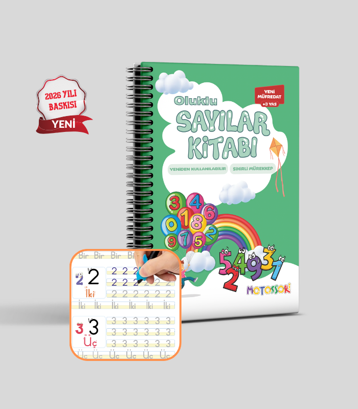Harfleri | Sayıları ve Çizmeyi Öğreten Oluklu (Kabartmalı) 3’lü Kitap Seti | Sihirli Yazı Defterleri - Motossori