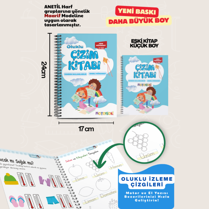 3’lü Kitap Seti  | Harfleri | Sayıları ve Çizmeyi Öğreten Oluklu (Kabartmalı)  | Sihirli Yazı Defterleri - Görsel 10