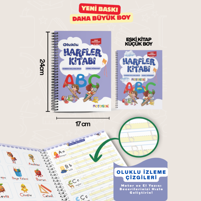 4’lü Kitap Seti | Harfleri | Sayıları | Çizmeyi ve Güzel Yazıyı Öğreten Oluklu (Kabartmalı) | Sihirli Yazı Defterleri  | Oluklu Kitap - Görsel 5